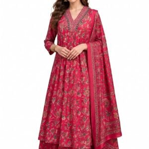 Home Women's Rayon Printed Anarkali Kurta and Pant with Dupatta Set